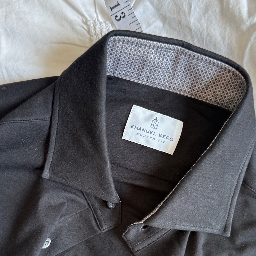 Jet Black Modern Fit Men's stretch dress shirt, Emanuel Berg